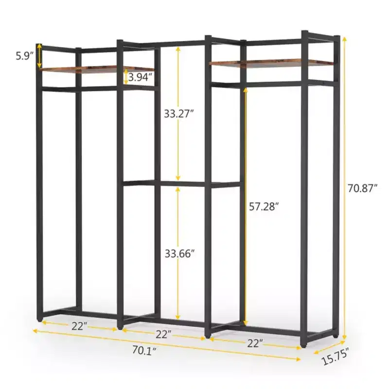 NAYSAYE Portable Wardrobe Rack Coat Clothes Hanger Closet Organizer with Shelves Heavy Duty for Bedroom Laundry Room, Black, 70.92*15.76*70.92
