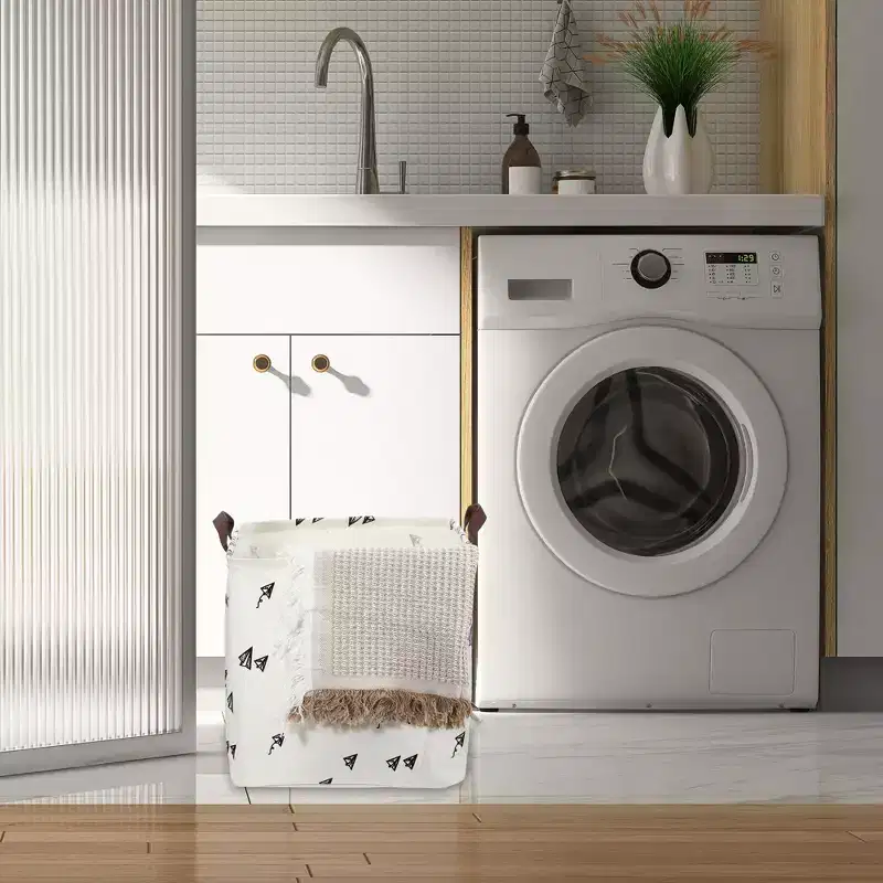 Unique Bargains Foldable Square Laundry Basket 1831 Cubic-in Black White 1 Pc Airplane