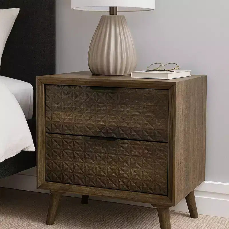 Royal Hampton Nightstand, 2 Drawers, Dark Brown Wood, 25 Inch