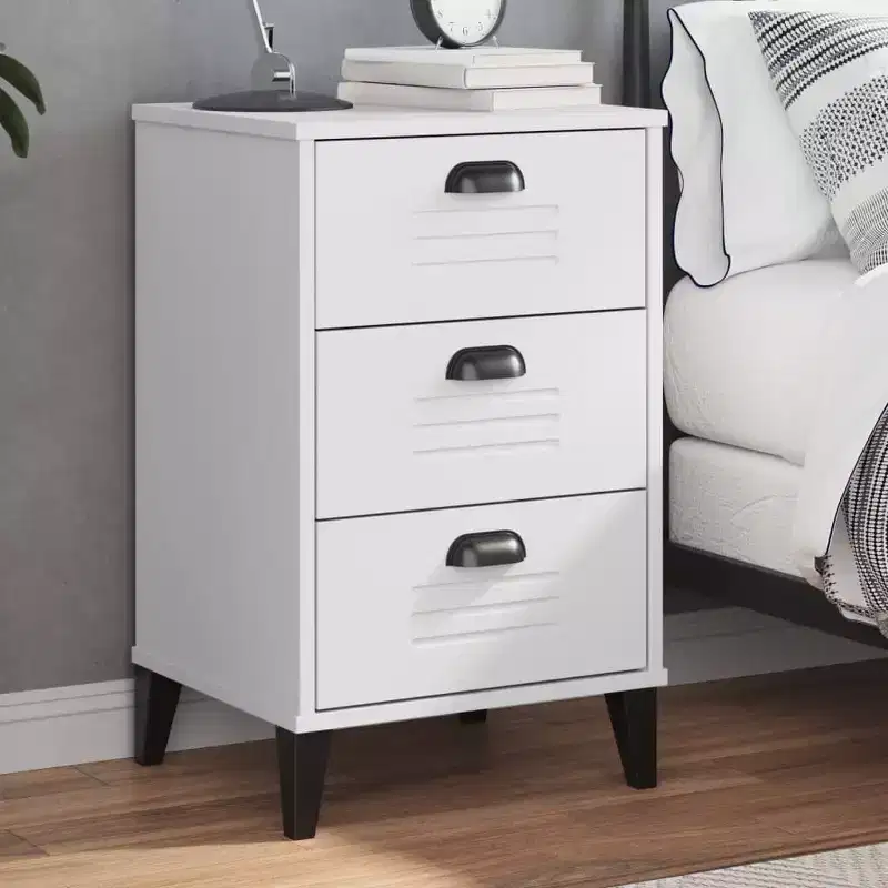 vidaXL Bedside Cabinet Accent End Table Bedroom Furniture Engineered Wood - White Anthracite Gray