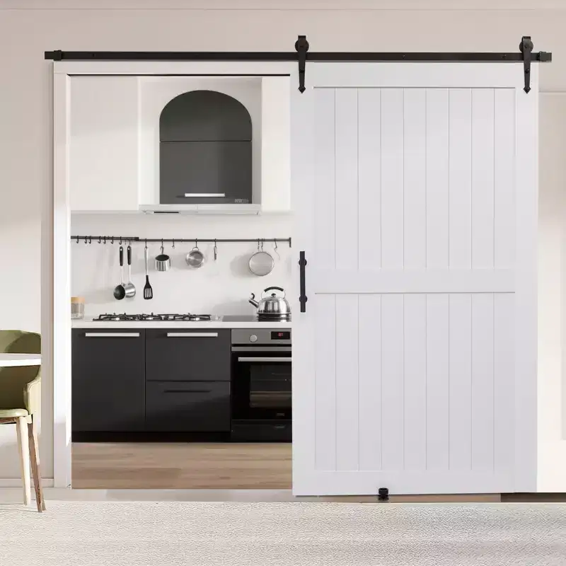 VEVOR Sliding Barn Door, 48 x 84 inch, High-Strength MDF Panel, Barn Door with Hardware Kit, Water-Proof PVC Surface, H-Frame, Black&White