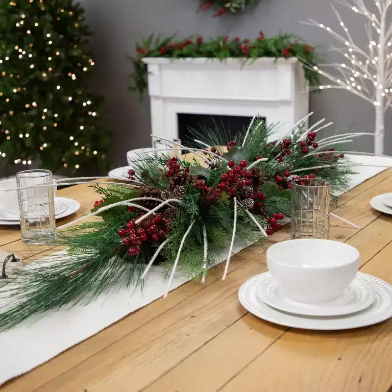Northlight Real Touch Berries and Birch Twigs Artificial Pine Christmas Swag - 62 - Unlit