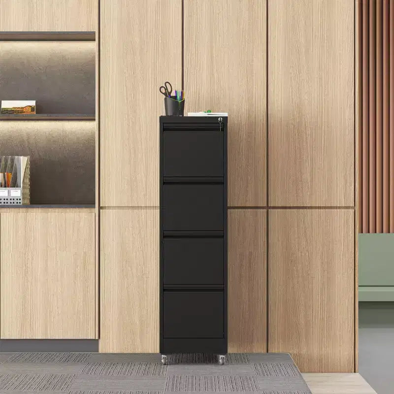 VIYET 52H 4-Drawer Locking Vertical File Cabinet on Wheels, Black Heavy-Duty Metal Cabinet for Home/Office, Fits Legal/Letter