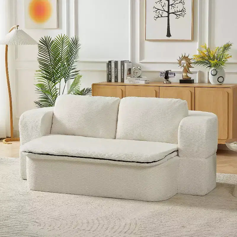 Okak Modern Convertible Folding Futon Sofa for Living Room Bedroom,Deep Seat Sofa Couch with Comfy Backrest & Cushion Blanket