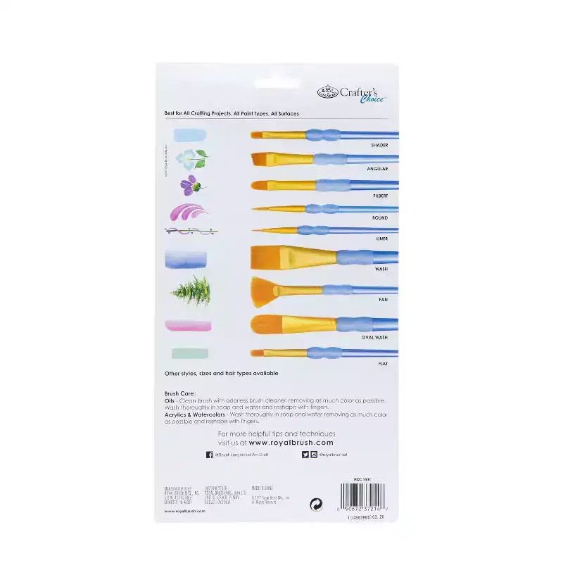 Royal & Langnickel Crafter's Choice Gold Taklon Paint Brushes, 15pc