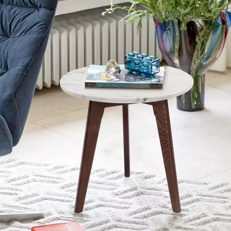 The Bianco Collection Cherie 15 Round Italian Carrara White Marble Side Table