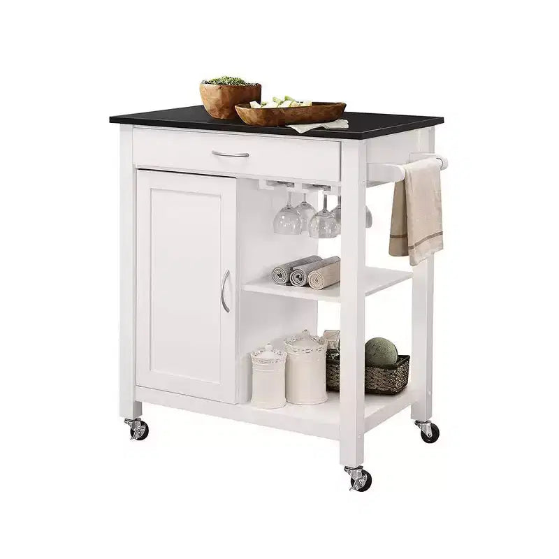 Ottawa Kitchen Cart Black/White - Acme Furniture: Wheeled Bar with Storage, Glass Rack, Rubberwood