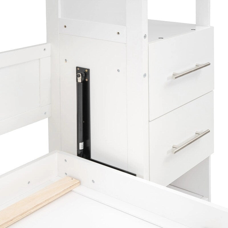 Queen Size Murphy Bed Wall Bed with Shelves, Drawers and LED Lights
