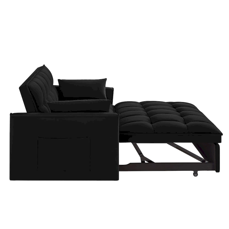 4 in1 Loveseat Sofa Bed with Armrests & Storage Pockets, Multi-Function Tufted Pull-out Sofa Bed with Adjustable Backrest