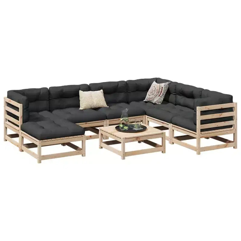 vidaXL Patio Sofa Set Modular Sofas and Outdoor Stools 8 Piece Solid Wood Pine
