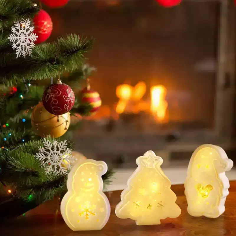 JDICTION 6 Pcs Christmas Resin Molds - Xmas Light Storage Box Epoxy Molds with Lid, Tree/Santa/Snowman Silicone Molds for Gift Box, Candlestick