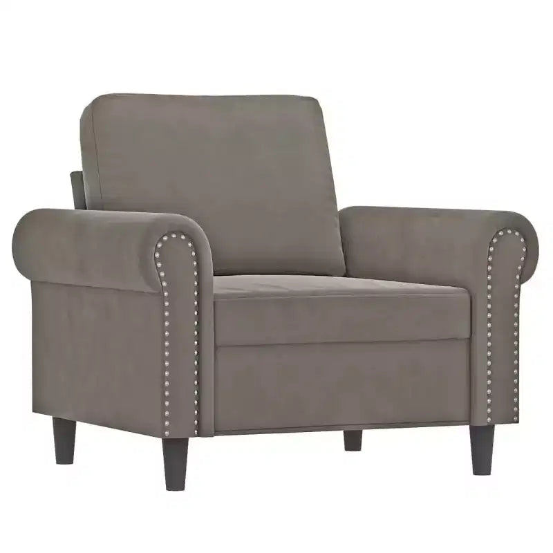 Velvet Upholstered Sofa Chair, Light Gray, Plywood & Metal Frame