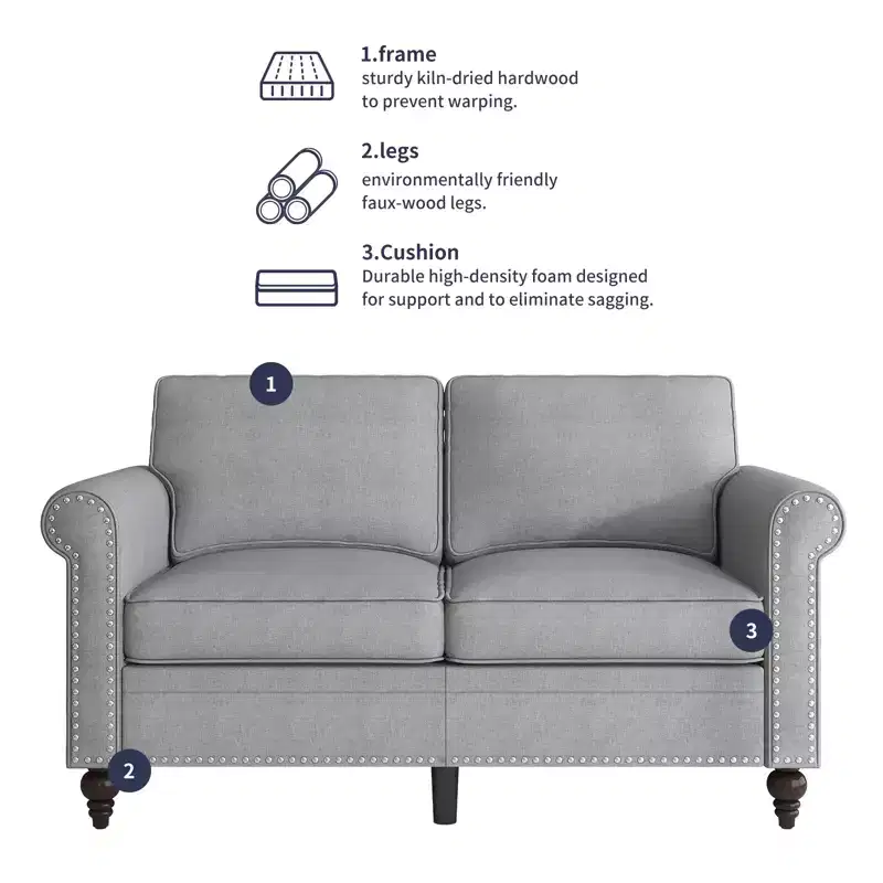 Mjkone 3 Piece Linen Living Room Sofa Set,Modern 3-Seater Sofa Couch&Loveseat Sofa&Single Sofa Armchair Set