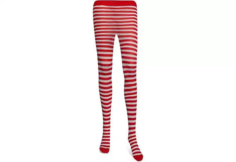 Skeleteen White and Red Tights - Striped Nylon Stretch Pantyhose Stocking Accessories for Every Day Attire and Costumes