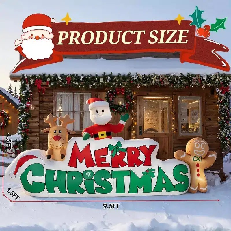 GOTGELIF 9.5FT Inflatable Merry Christmas Sign with LED Lights Outdoor Holiday Decoration