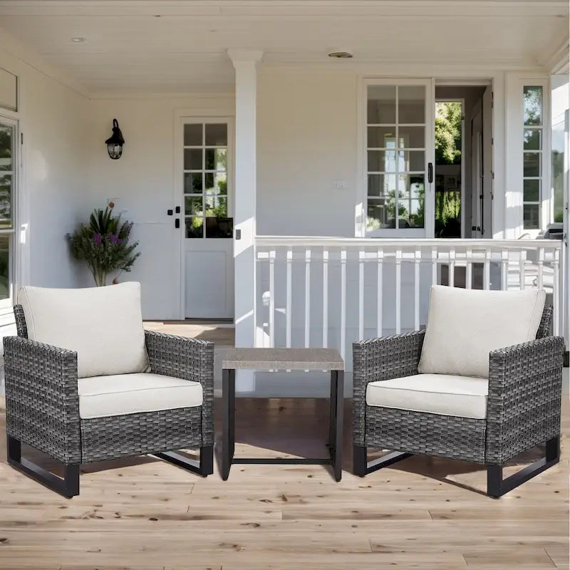 All-Weather Rattan Patio Club Chair Furniture Sets - Grey
