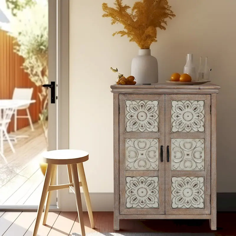 37.4 Tall 2-Door Wood Storage Cabinet - 37.4 H x 27.68 W x 13.23 D