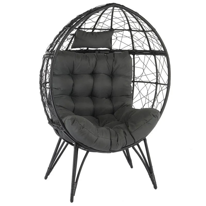Patio Wicker Egg Chair with Beige Cushion