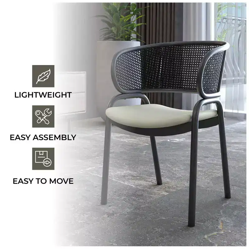 LeisureMod Ervilla Modern Dining Side Chair  Cozy Upholstered Accent Armchair with Black Iron Legs, Kitchen, Dining Room, Cafe, Restaurant Seating
