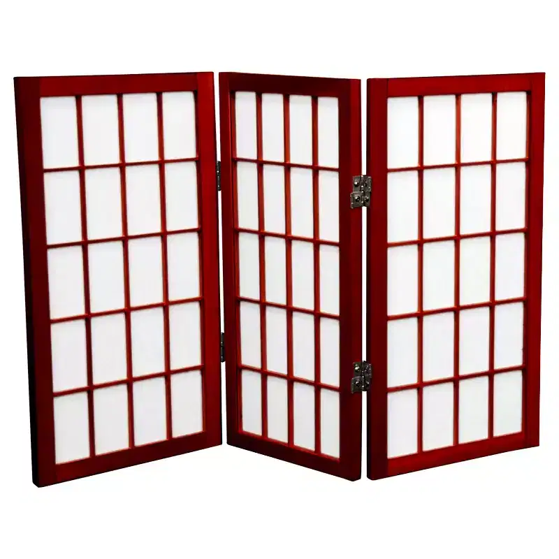 2 Ft. Tall 3 Panels Desktop Window Pane Shoji Screen Rosewood - : Folding Privacy Partition for Office & Home