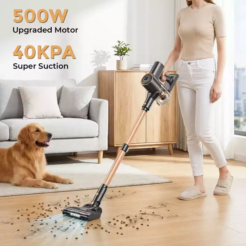 Teendow Cordless Stick Vacuum Cleaner 40KPa with 500W Brushless Motor for Pet Hair, Carpet & Hard Floors, Wall Mount Charging, Self-Standing