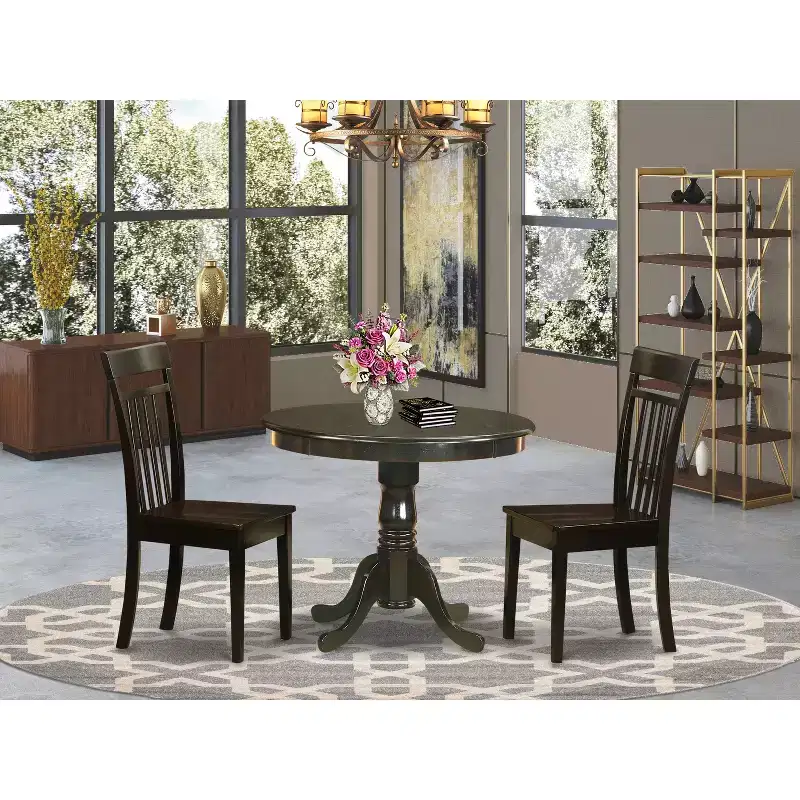 Round Kitchen Dining Table Set - Small Table with 4 Chairs - Cappuccino Finish