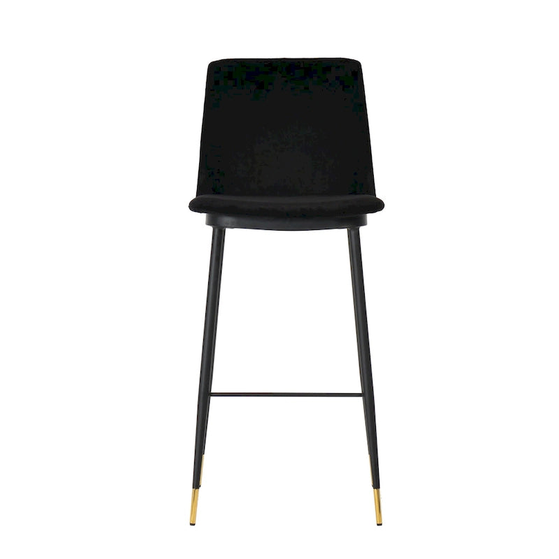 Mid-Century Velvet Counter Stool with Black Iron Frame (Set of 2)