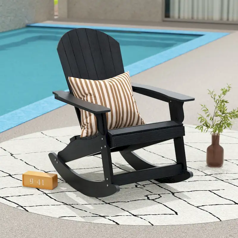 Polytrends Vineyard HIPS Outdoor Eco-Friendly All Weather Seashell Rocking Adirondack Chair