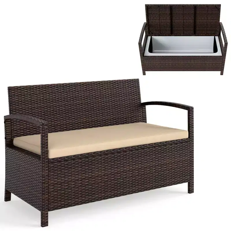 Costway 42 Gallon Deck Box with Seating for Garden Tools and Pool Supplies for Front Porch