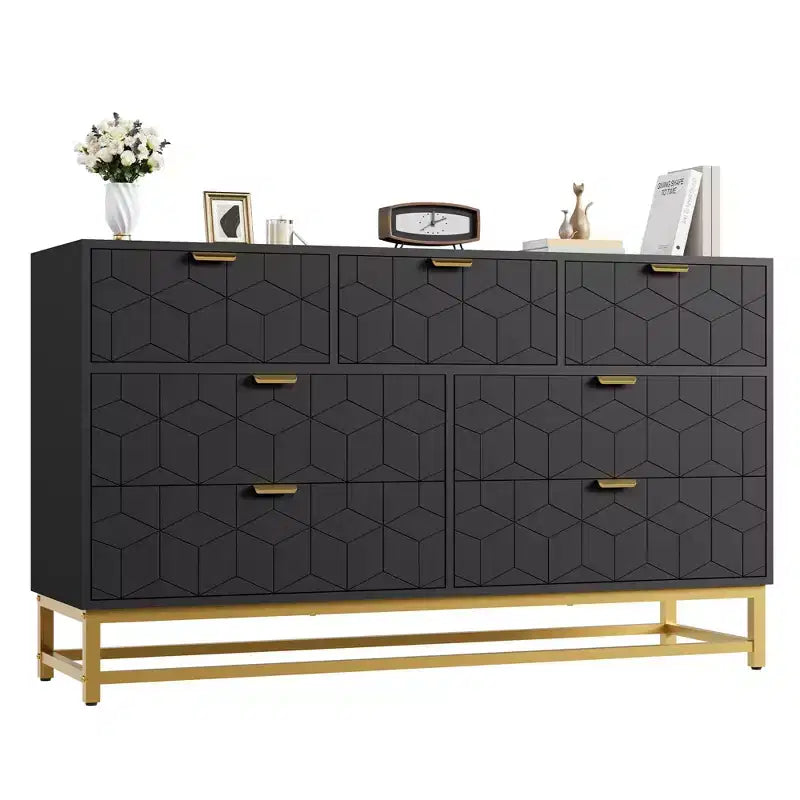 Dresser for Bedroom, 7 Drawer with Golden Metal Handle and Legs, Modern Chest of Drawers for Closet