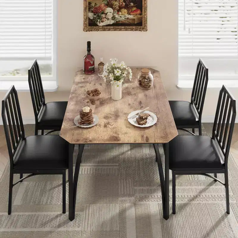 Dining Table and Chairs Set - Modern Dining Furniture, Comfortable Dining Chairs, Stylish Cut Corner Design, Durable MDF Construction