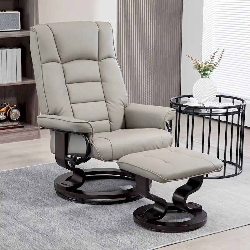 Swivel Recliner Chair and Ottoman, Faux Leather Reclining Chair with High Back