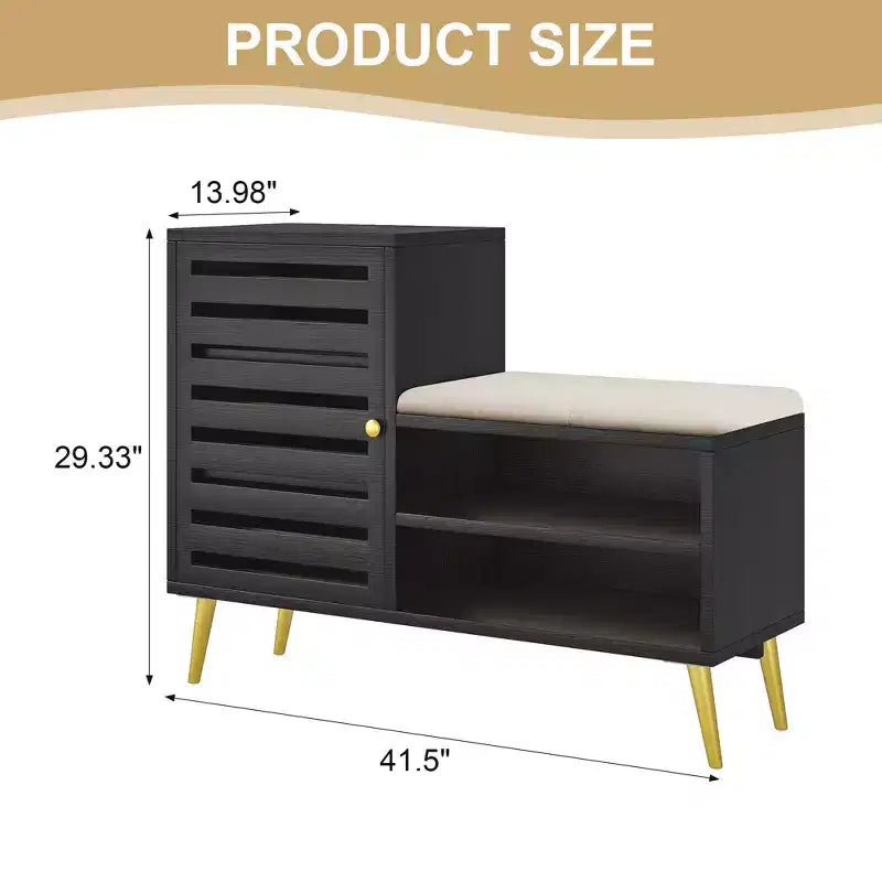 VECELO Shoe Bench with Storage and Adjustable Shelf, Entryway Bench with Removable Padded Cushion, Louvered Door, Black/White