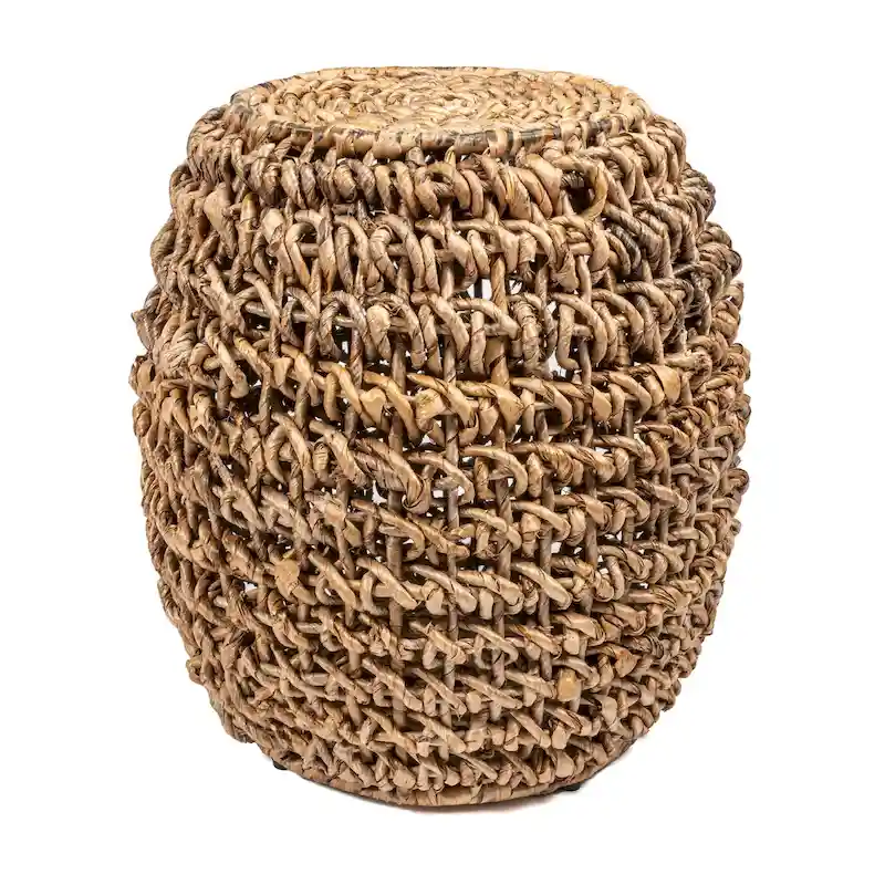 Orla 21 Rustic Bohemian Barrel-Style Abaca/Iron Handwoven Stool, Brown by JONATHAN Y