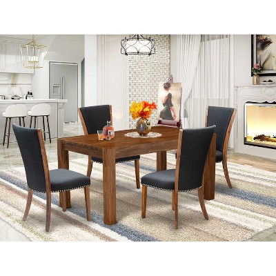 5-Piece Natural Brown Finish Solid Wood Top-Rectangular Dining Room Set-Seats 4