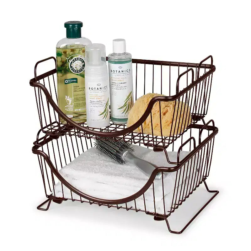Spectrum Diversified Ashley Stacking Basket Tray Silver: Portable Metal Storage & Organization, Universal Utility Cabinet