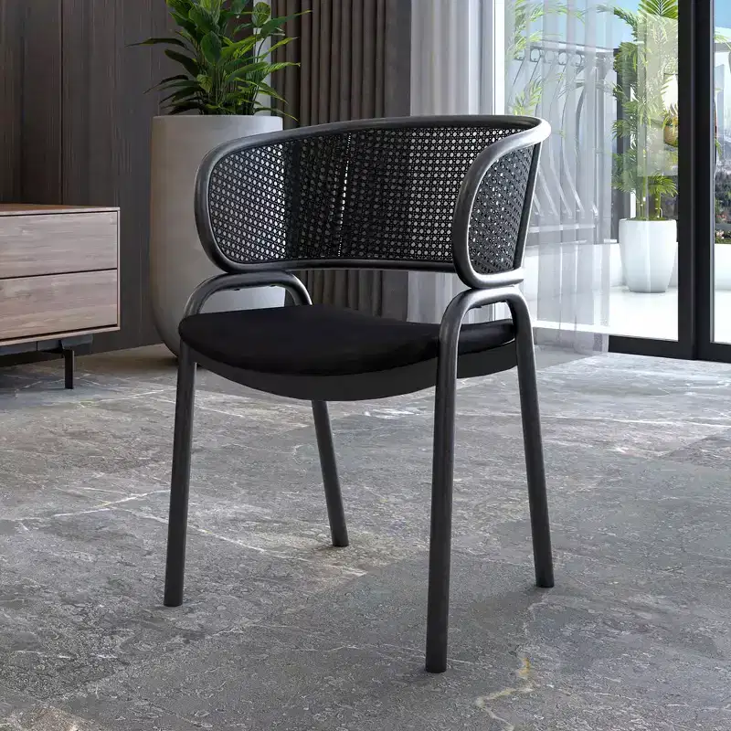 LeisureMod Ervilla Modern Dining Side Chair  Cozy Upholstered Accent Armchair with Black Iron Legs, Kitchen, Dining Room, Cafe, Restaurant Seating