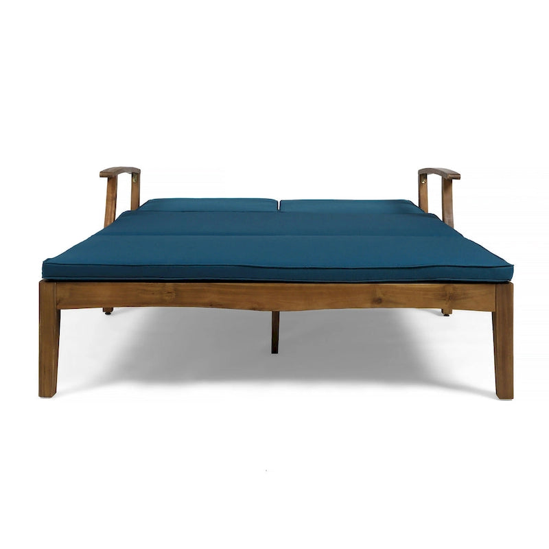 Hoye Double Chaise Lounger Recliner Bed, Outdoor, 79 Inch, Acacia Wood