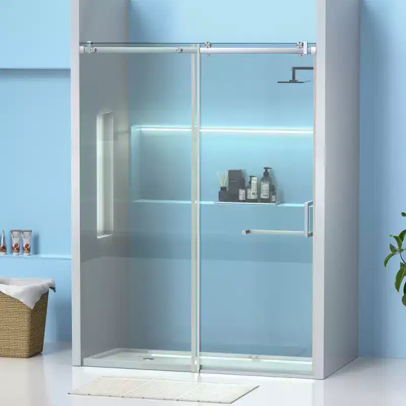 Fixed Shower Door 34 X 72 Clear Tempered Glass Shower Screen Panel for Walk-in Bathroom, Black Framed 3 Pieces Shower Glass
