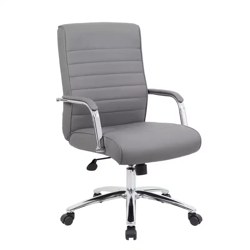 Executive Conference Chair Gray - Boss Office Products: CaressoftPlus, Chrome Base, 275lbs Capacity