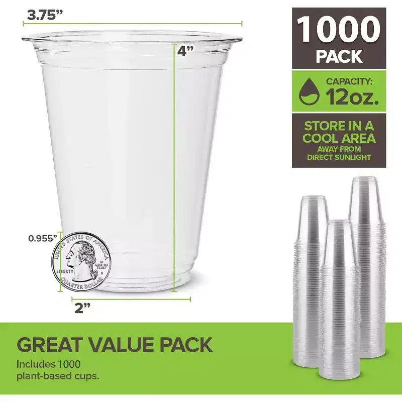 Stock Your Home 12-oz Clear Commercially Compostable Cold Cups (1000 Pack)