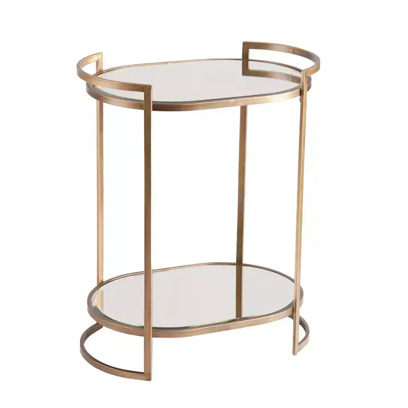 Glam Mirrored Bar Table with Gold Frame, 2 Shelves & Towel Bar, 26