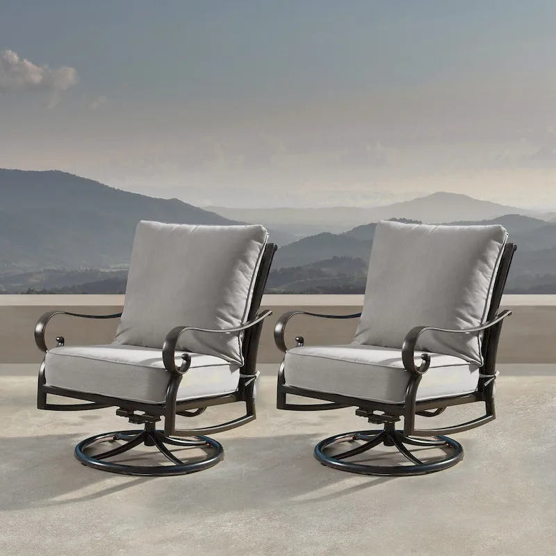 Aluminum Outdoor Deep Seating Swivel Rocking Club Chairs in Antique Copper Finish with Thick Grey Polyester Cushions (set of 2)