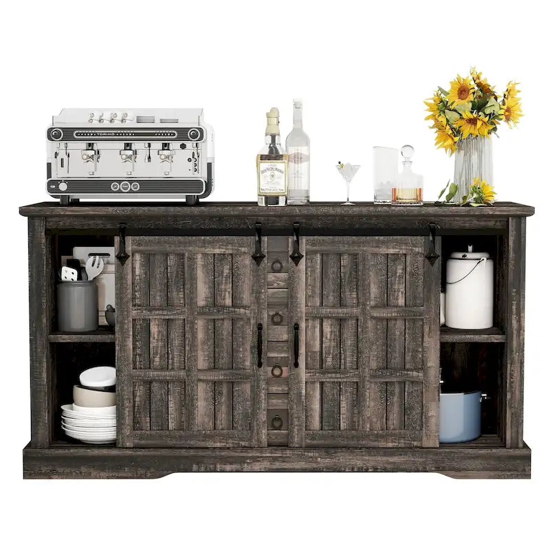 Farmhouse Sideboard Buffet Cabinet with Sliding Barn Doors & 4 Drawers