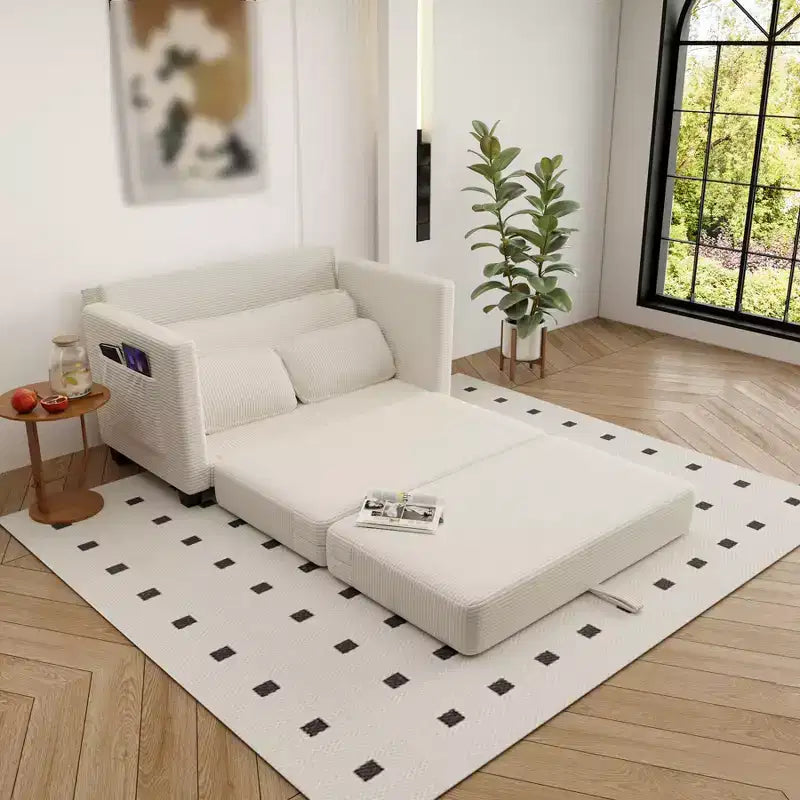 2 in 1 Convertible Sofa Bed, Upholstered Loveseat Sleeper Sofa with 2 Pillow, Floor Couch for Apartment, Living Room & Guest Room