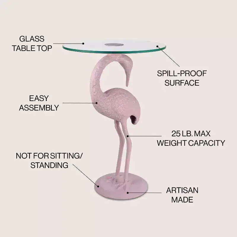 JONATHAN Y Blanche 25 Classic Mid-Century Glass Top Flamingo End Table
