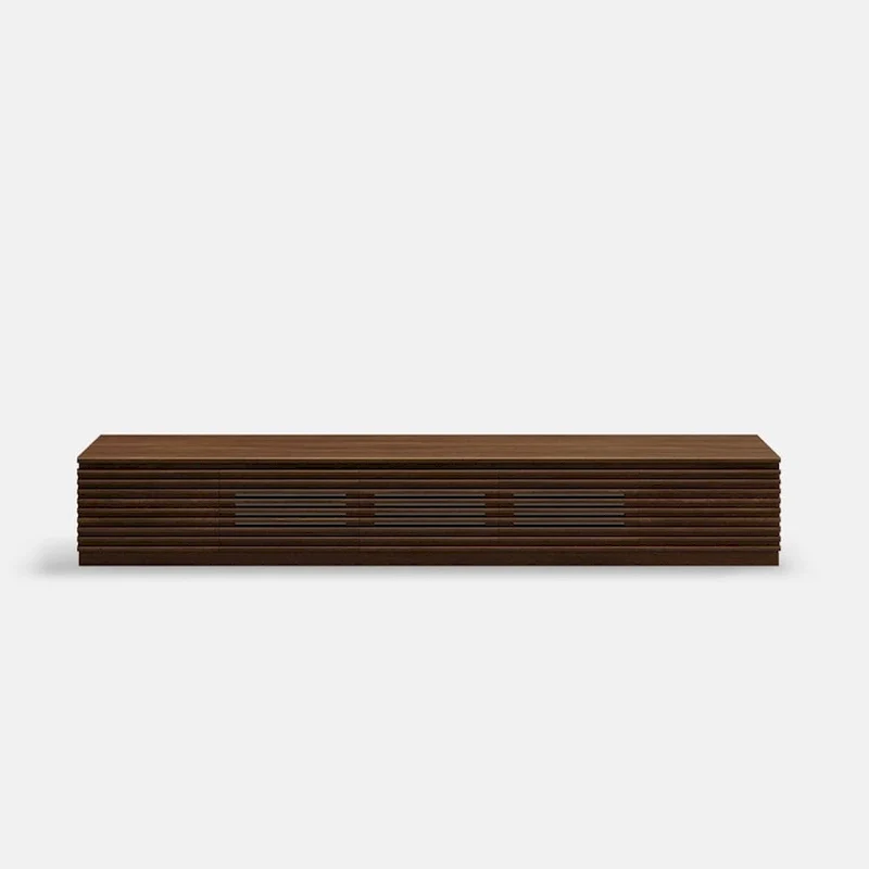 Minimalist TV Stand with DrawersSolid Wood Media Console with Cabinets, Flip-down Door, Walnut Veneer, Fully-Assembled