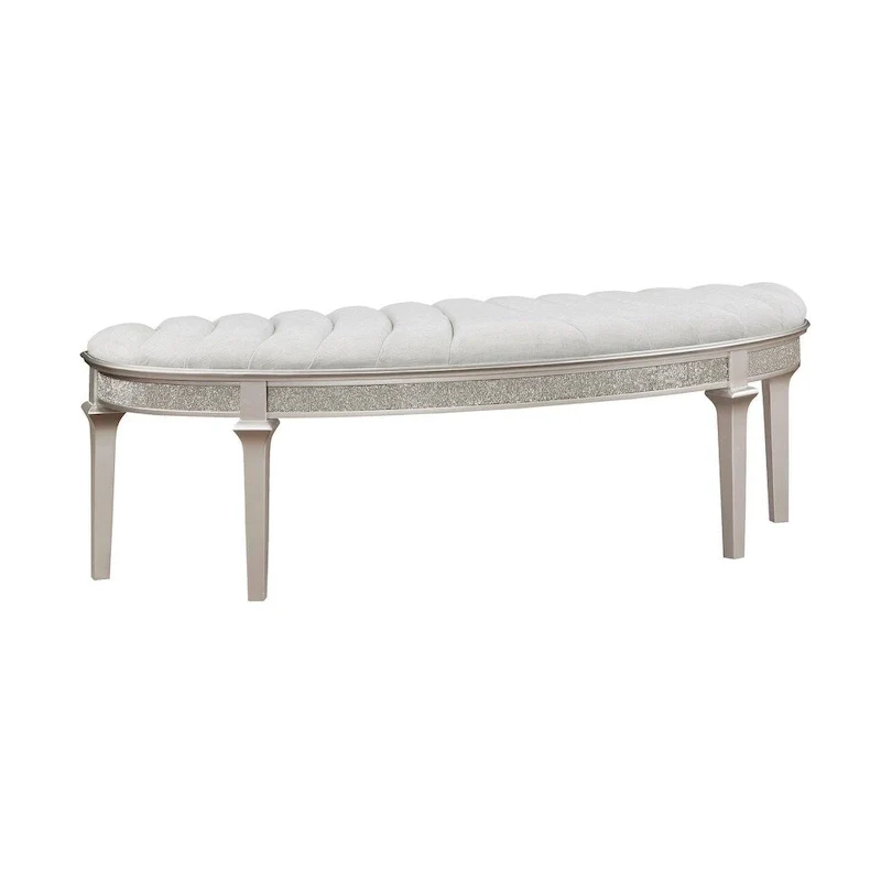 Channel Tufted Demilune Accent Bench - Silver Oak / Ivory