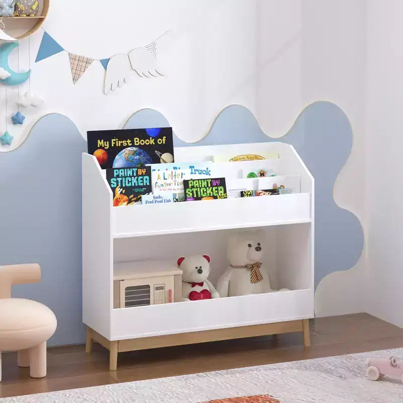 Kids Bookshelf with Storage — Front-Facing 3-Tier Book Display