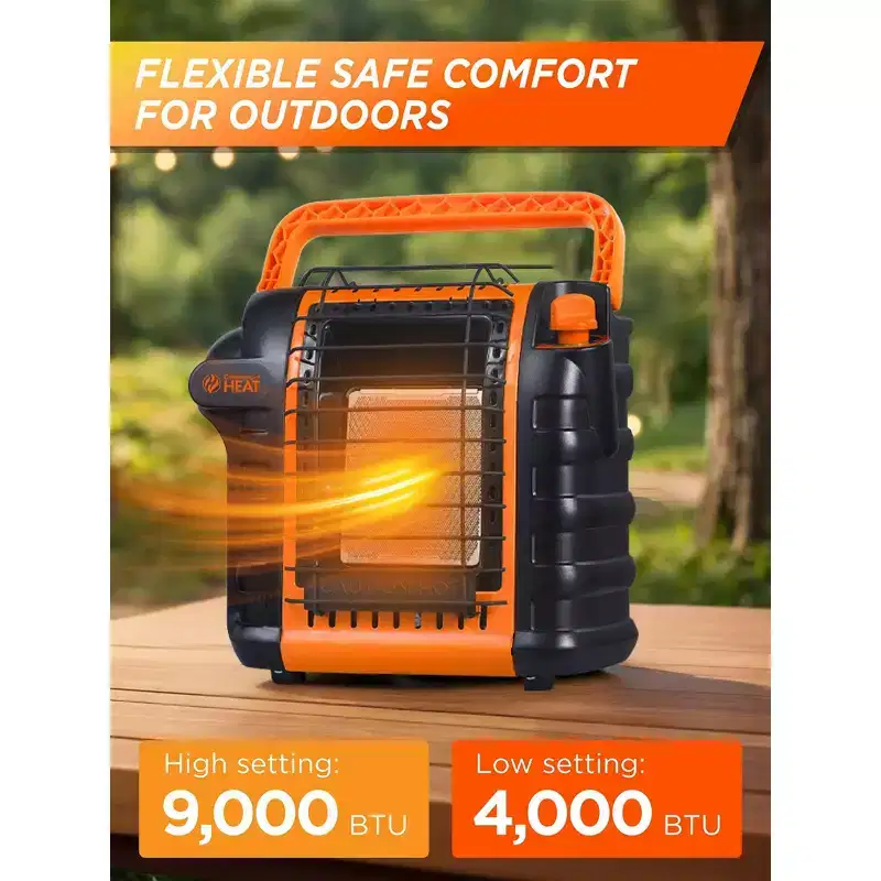 Commercial Heat 9000 BTU Portable Propane Heater for Outdoor Use, For Up To 300 Sq. Ft., 2 Heat Settings, Connects to 1 lb. Propane Tank, Orange